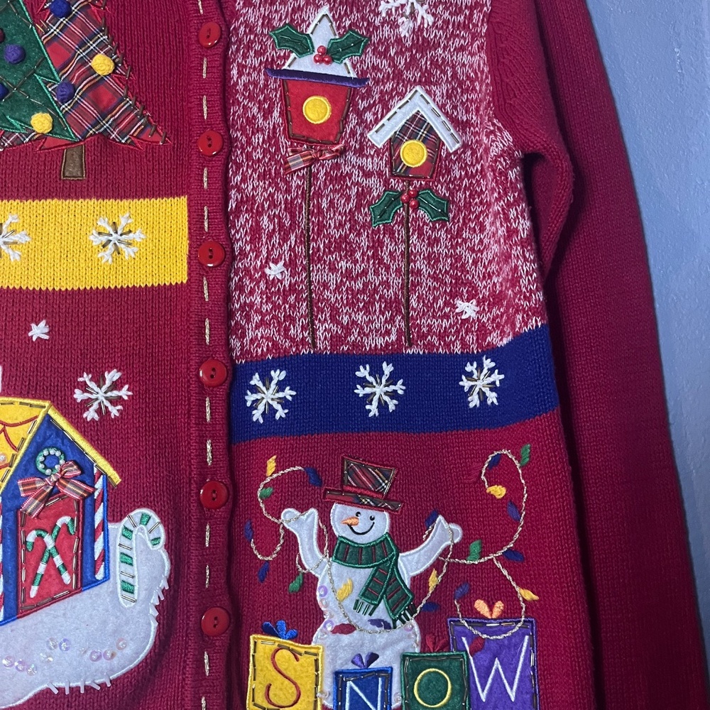 VTG White Stag Christmas Cardigan Sweater Women’s Small Embroidered Appliqués - Picture 4 of 11